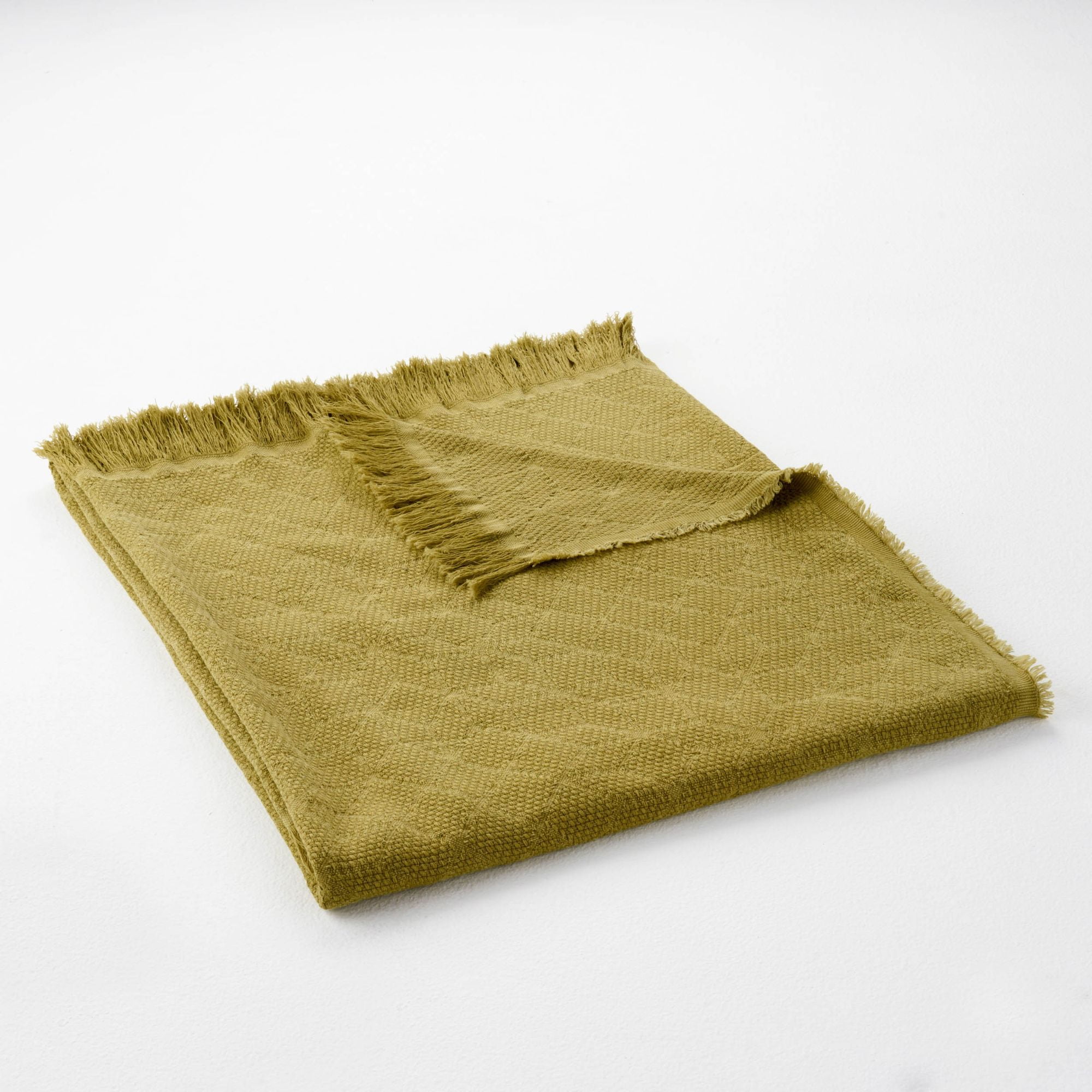 Olive Green Contemporary Geometric Cotton Fringed Throw Blanket X