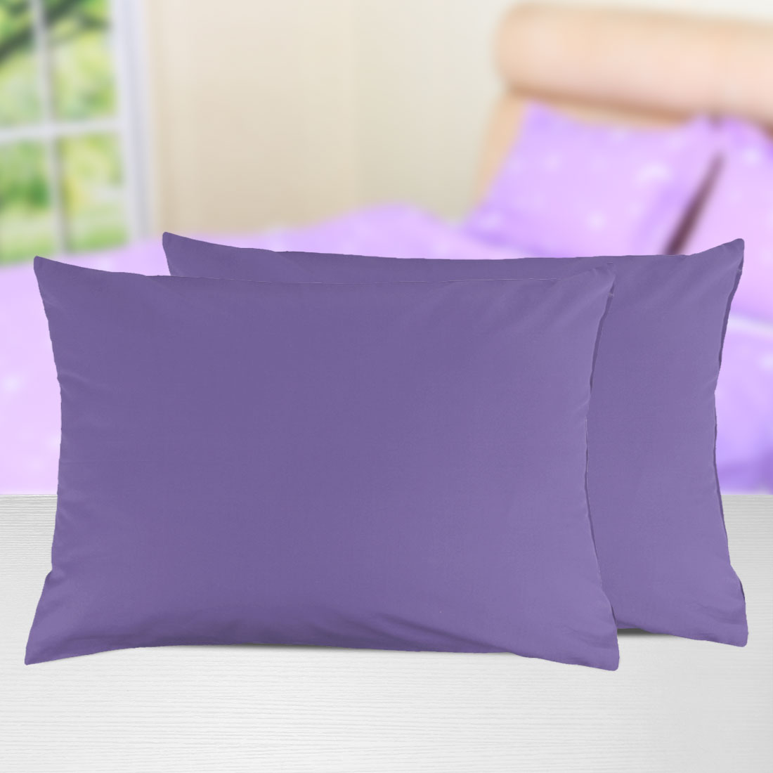 Unique Bargains Pillowcases 2-Piece Egyptian Cotton Pillow Cover Purple Queen