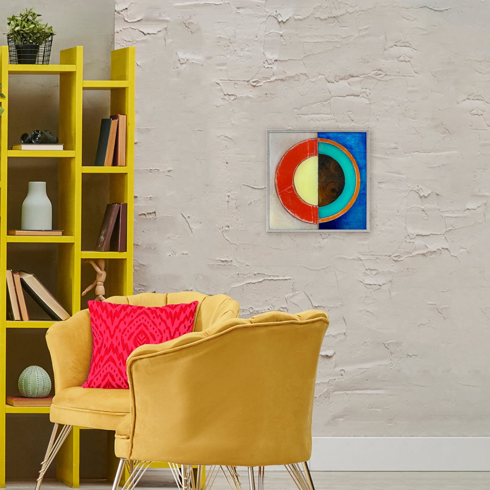 Stupell Industries Round Structured Color Block Gray Framed Giclee Art, design by Matthew Finger