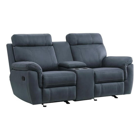 Pemberly Row 20" Modern Microfiber Double Glider Reclining Love Seat in Blue