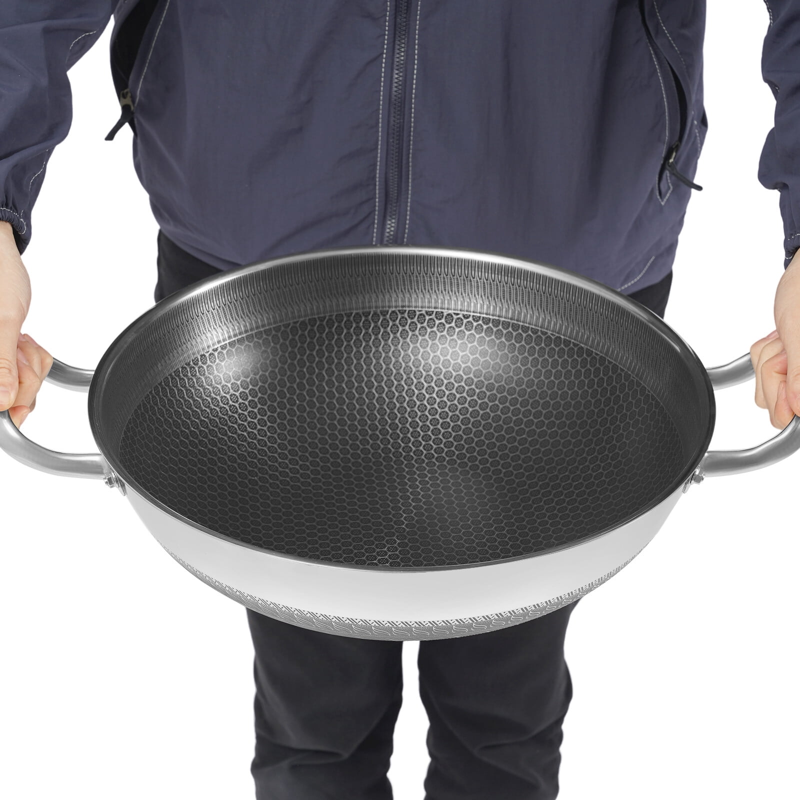 DENEST Stainless Steel Pan, Cooking Pan, Double-sided Honeycomb Frying Pan, Non-stick Pan with Lid Induction Cooker Gas Stove