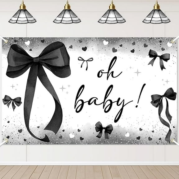 5.9x3.6FT Bow Baby Shower Backdrop Oh Baby Bow Baby Shower Photography Background for Coquette Bowknot Newborn Baby Gender Reveal Decorations Banner Photo Booth Props