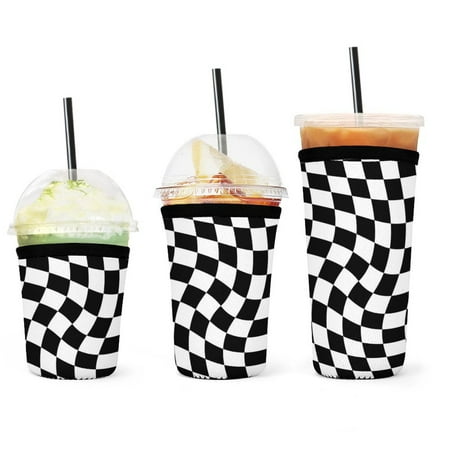 

Set of 3 Packs Reusable Hot And Iced Coffee Cup Sleeve Neoprene Tumbler Sleeve Warped Checkerboard(16 24 32oz)