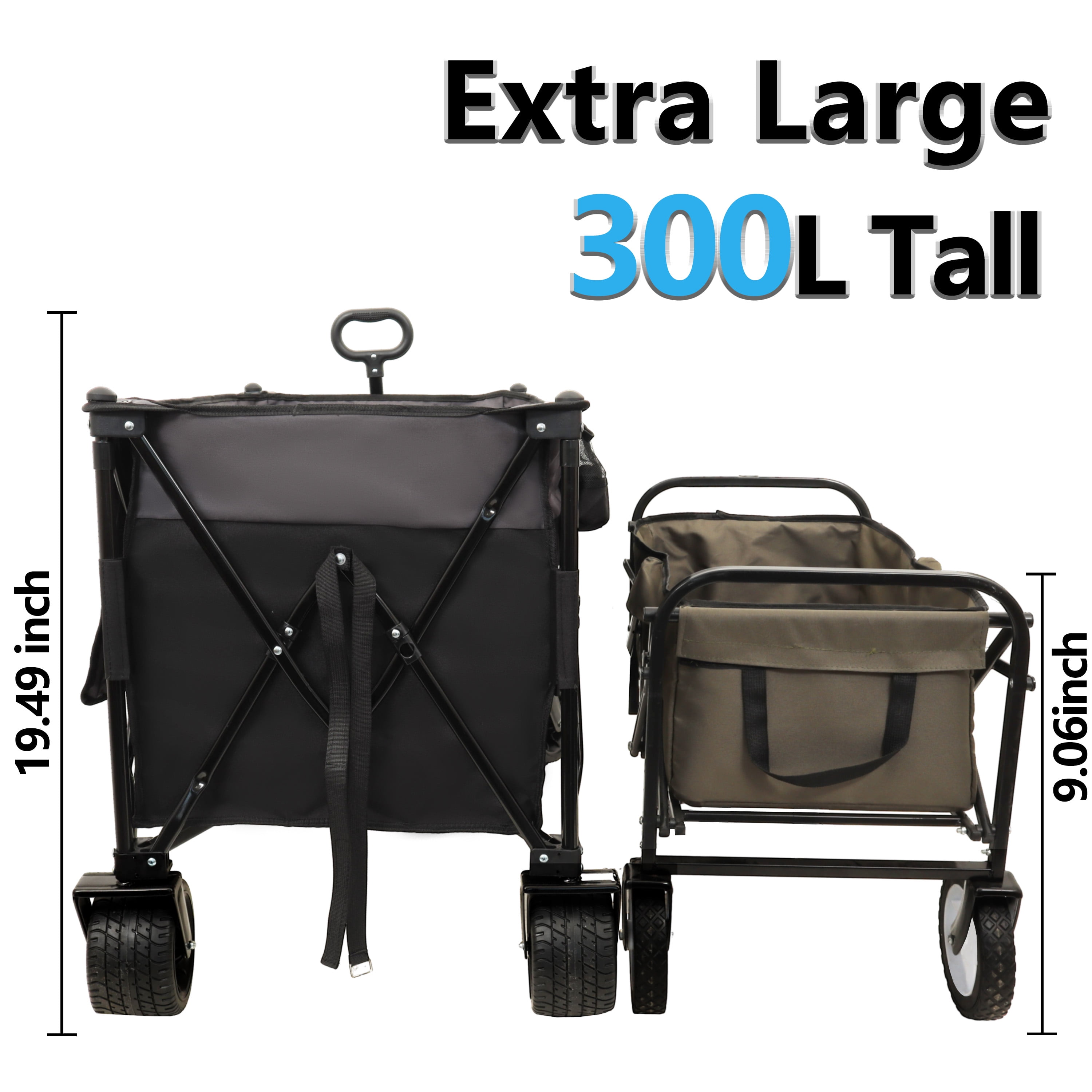 Folding Wagon Cart with 480lbs Capacity, All-Terrain Wheels, Side Pockets, Brakes & Drink Holders for Camping, Beach, Sports, Gardening