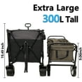 thumbnail image 4 of Extra Large 300L Tall Heavy-Duty Folding Wagon Cart with 480lbs Capacity – All-Terrain Wheels, Side Pockets, Brakes & Drink Holders for Camping, Beach, Sports, Gardening, Black- Gray, 4 of 9