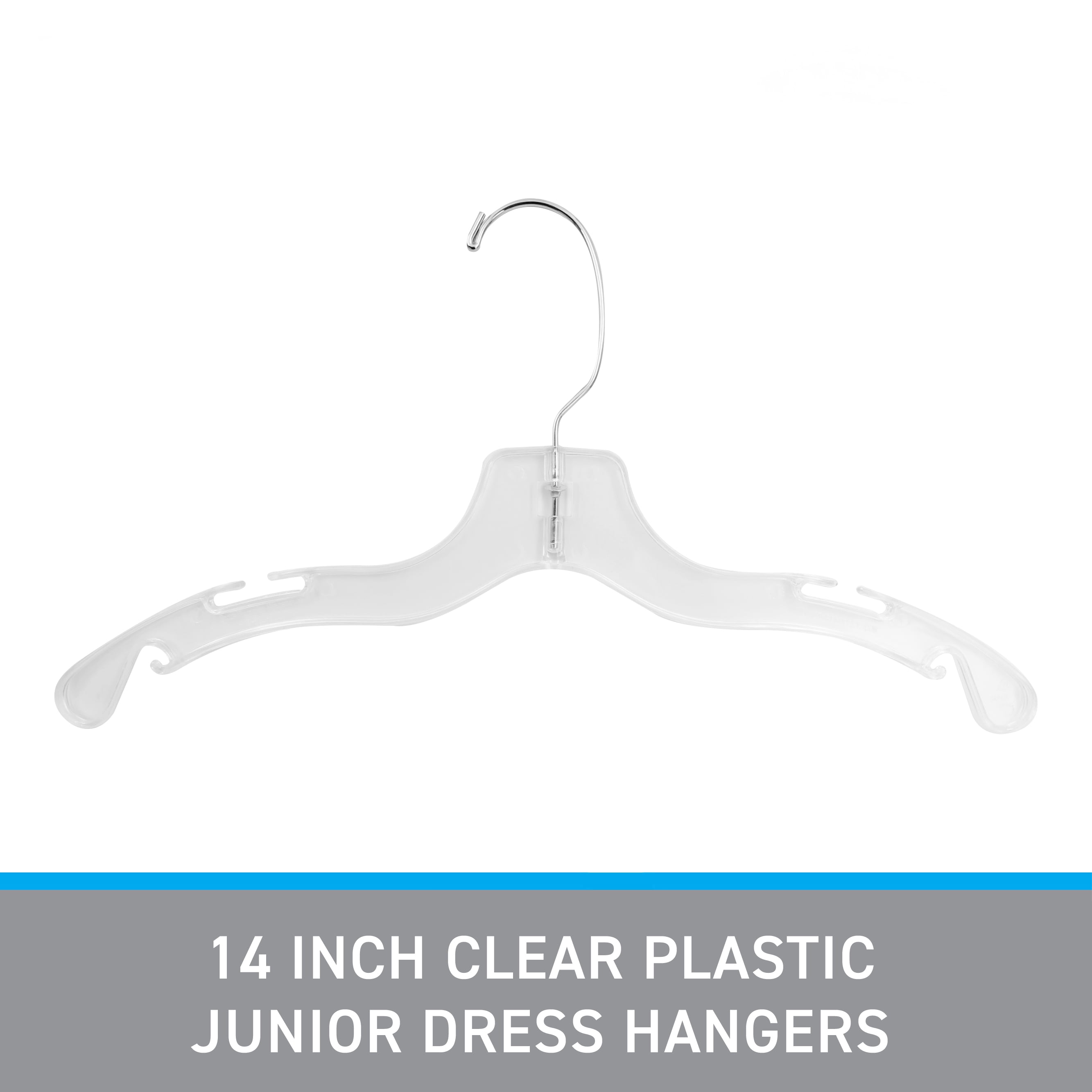 SSWBasics 14 Inch Clear Plastic Junior Dress Hangers - Case of 100 | Durable Hangers Plastic for Clothing Organization | Versatile Clear Hangers for Neat Display | Sturdy Plastic Hanger Solution
