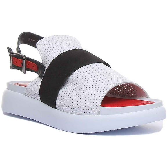 JUSTINREESS Esme Women's Side Buckle Open Toe Sandal In White Size 5