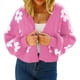 thumbnail image 3 of Cárdigan de Punto Corto con Margaritas para Mujer, con Abertura Frontal, Larga, Holgado, para Exteriores Rosa Roja XL, 3 of 9