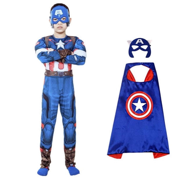 Disfraz de Capitán América para niños y niñas, mono de superhéroe, escudo y guantes, disfraz muscular de Halloween xuanjing unisex