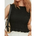 thumbnail image 6 of LMLYSoH Women's Solid Color Tank Tops, Fashion Sleeveless Round Neck Ruffle Hem Smocked Tops, 6 of 9