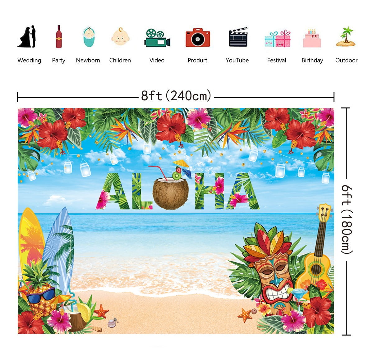 Tropischer Dschungel Hintergrund Für Fotoshooting | 2,1 X 1,5 M, Vinyl, Für Geburtstag, Party, Hawaii-Deko