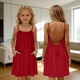 thumbnail image 2 of Gubotare Robe Fille Filles Été Robes à Bretelles Fluide à Étages Froncée Smockée Dos Décontractée Plage Robe d'Été Taille 11-12 (Rouge,11-12 Ans), 2 of 7