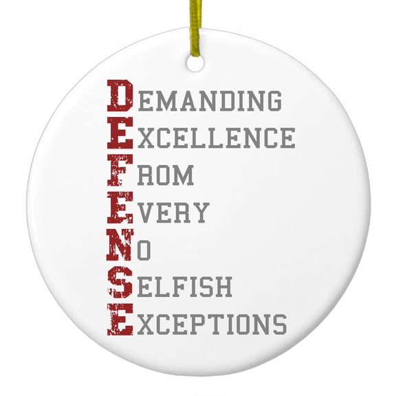 DistinctInk Hanging Ceramic Christmass Tree Ornament with Gold String - Great Gift / Present - 2 3/4 inch diameter - DEFENSE Demanding Excellence