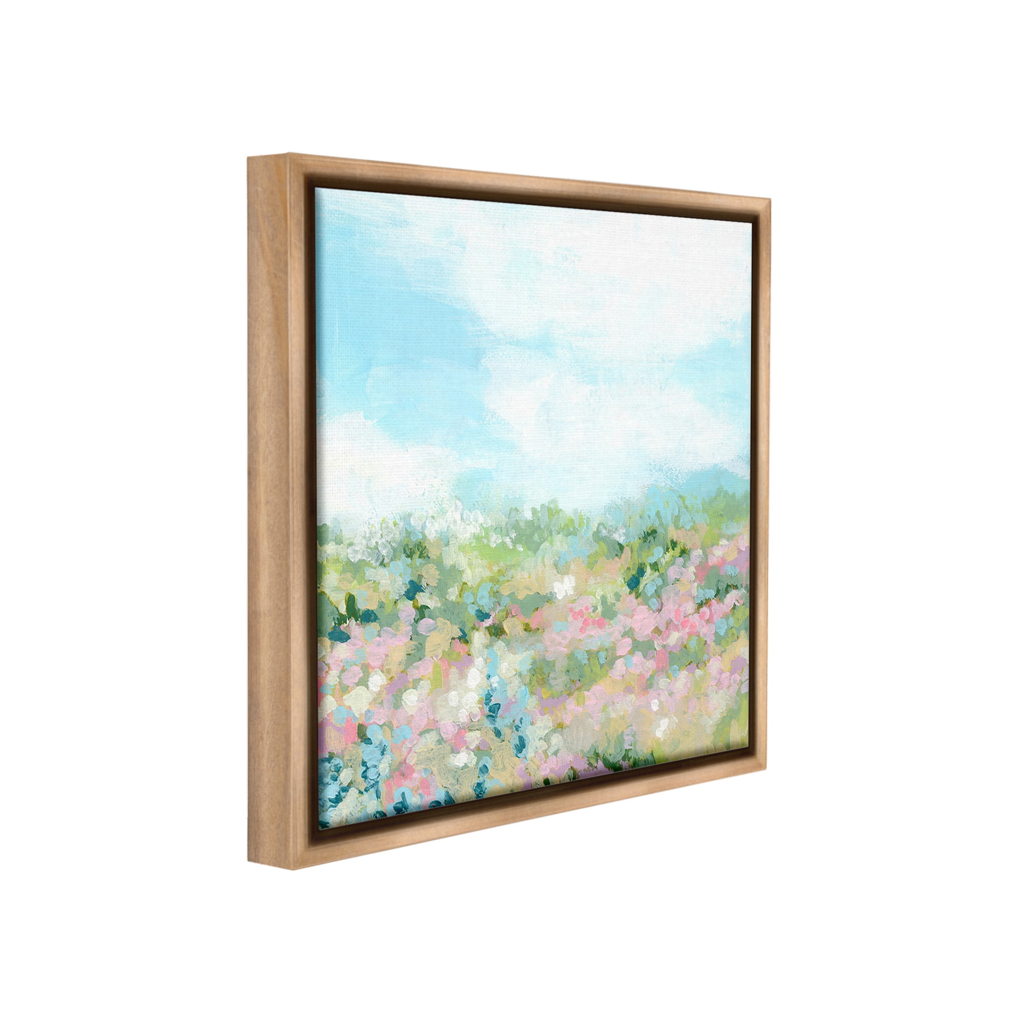 Stupell Industries Pink Speckled Meadow Landscape Painting Brown Floater Framed Canvas Art Print Wall Art, 25 x 25