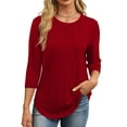thumbnail image 3 of Fantaslook Womens Plus Size Tops 3/4 Sleeve Pleated Dressy Blouses Crew Neck Casual Tunic Tops Summer Shirts, 3 of 8