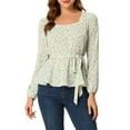 thumbnail image 1 of INSPIRE CHIC Blouse à Manches Longues à Encolure Carrée à Fleurs pour Femmes avec Ceinture m Vert, 1 of 6