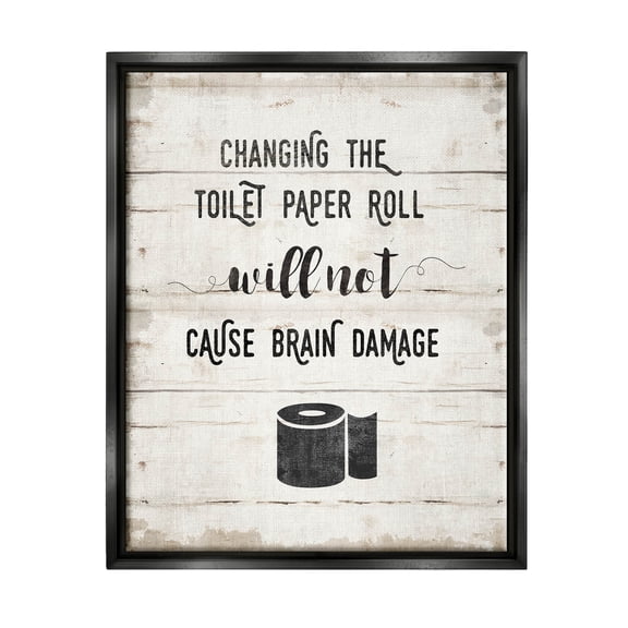 Stupell Industries Changing Toilet Paper Funny Graphic Art Jet Black Floating Framed Canvas Print Wall Art, Design by Amanda Murray