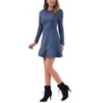 thumbnail image 4 of Vestido elegante de manga larga con volantes de ante sintético para mujer INSPIRE CHIC, cuello redondo, talla XL, azul oscuro, 4 of 6