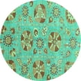 thumbnail image 1 of Ahgly Company Machine Washable Indoor Round Abstract Turquoise Blue Modern Area Rugs, 4' Round, 1 of 4