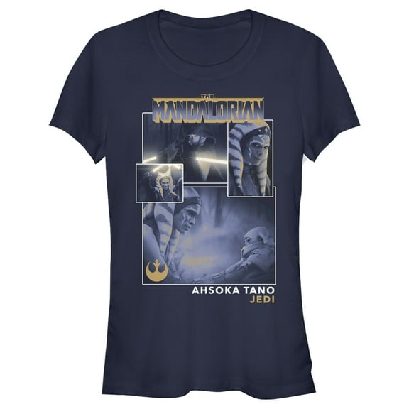 Junior's Star Wars: The Mandalorian Ahsoka Tano Jedi Collage  Graphic Tee Navy Blue Large