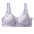 thumbnail image 2 of IQOGKRN Women Wireless Front Button Comfort Bra for Elderly Mature Ladies Printed Breathable Wirefree Brassiere Wide Vest Strap Anti-Sagging Support Lingerie Purple 36, 2 of 9