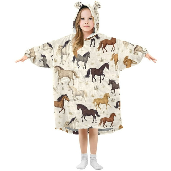 joogoo Wearable Blanket Wild Horses Hoodie for Oversized Sherpa Hooded 3-14 YR M