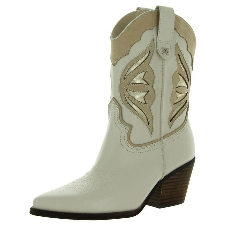 Sam Edelman Wynne Modern Ivory Leather Pull On Pointed Toe Western Ankle Boots Modern Ivory Leather 10 Walmart