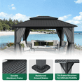 thumbnail image 4 of LazySunsets 14' X 12' Hardtop Gazebo with Double Roof Outdoor Gazebos for Patio Lawn and Garden Included Netting and Curtains, Gray, 4 of 9