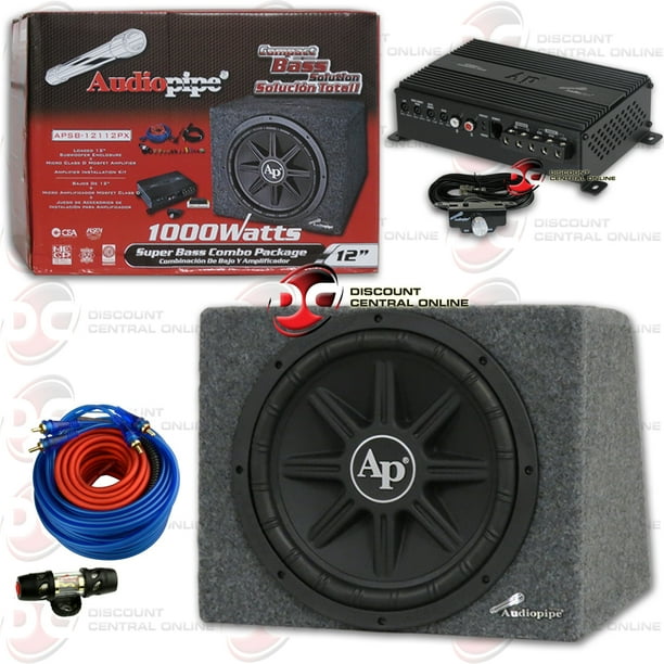Audiopipe Car Package Deal 12" Subwoofer Enclosure + Micro Amplifier + Amp Kit