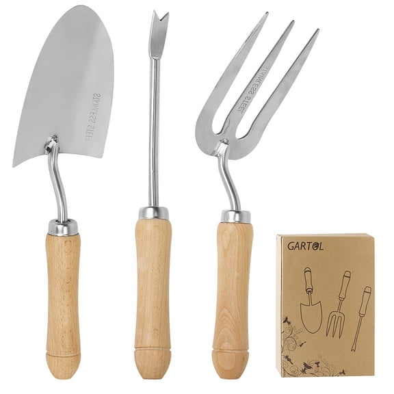 GARTOL 3-Piece Garden Tool Set of Fork & Trowel & Weeder, Stainless Steel,as a Good Choice for Gift.