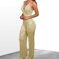 thumbnail image 4 of Mameluco ajustado con cuello en V mono ajustado con tirantes para mujer ropa de fiesta de estilo vintage, 4 of 9