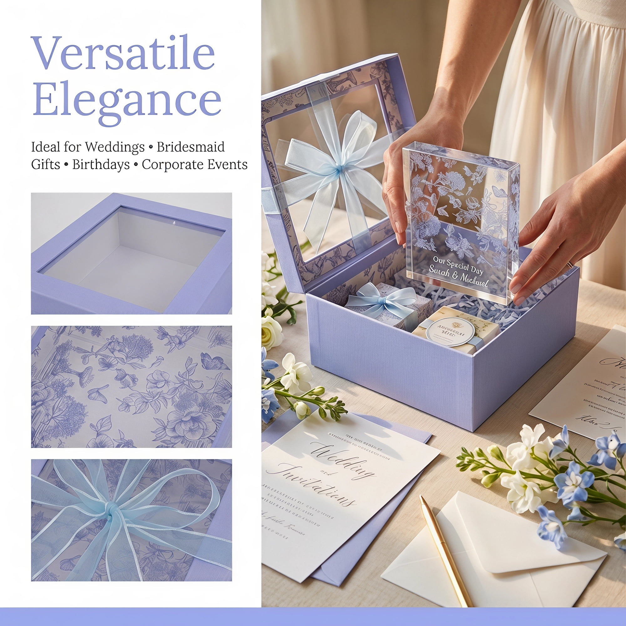 Unique Bargains Elegant Empty Gift Box with Printed Ribbon Purple 7.9" x 7.1" x 3.1"