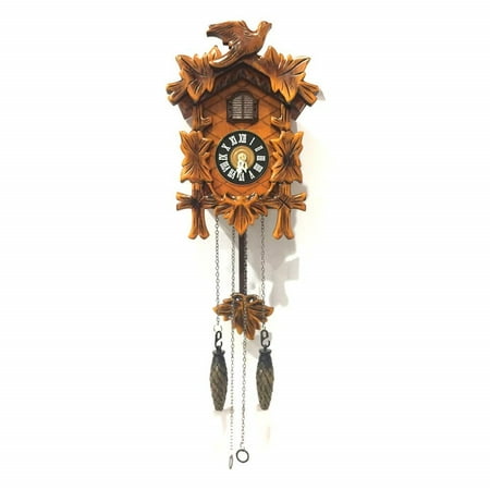 Cuckoo Clock 1 Day Chalet - ALEKO Handcrafted Wooden Cuckoo Wall Clock with Chirping Bird - 9.5 x 7 x 4 Inches - Brown