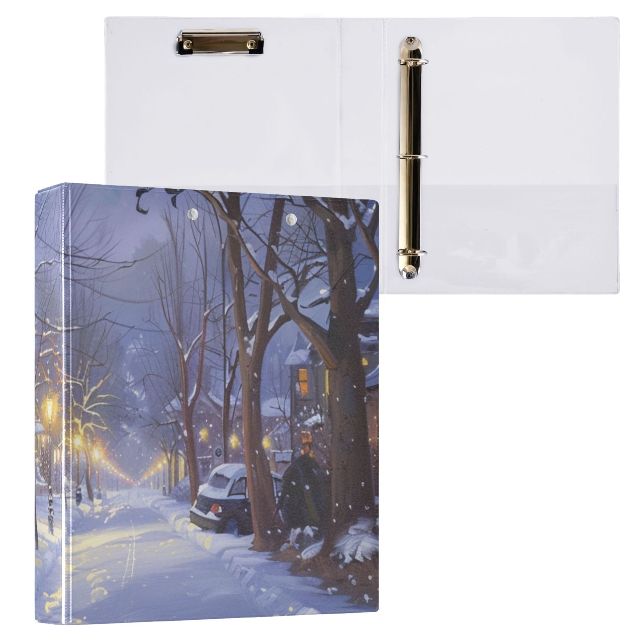 Snow Scene 3 Ring Binders 1.5 inch Hardcover File Folders with Interior Pockets A4 Size Organizer for School Office Hospital