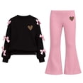 thumbnail image 2 of Spazoro Girls Outfit Sets with Bow Decor, Flared Leg Crewneck Elastic Waist Long Sleeve Heart Print Trendy Matching Sweatshirt and Pants 2PC Outfits Watermelon Red Size 9-10, 2 of 8