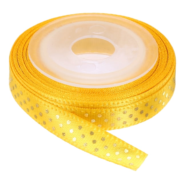 Cintas de Grosgrain 5 Yardas 1/4 Pulgada Dorada con Puntos Dorados para Manualidades, Envoltura de Regalos, Bodas