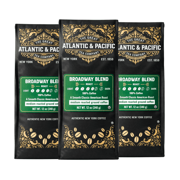 A&P Broadway Blend Ground Coffee, 12 oz 3 Pack Medium Roast, Smooth & Classic, Premium 100% Arabica, Rich Aroma & Freshly Blended Coffee Experience