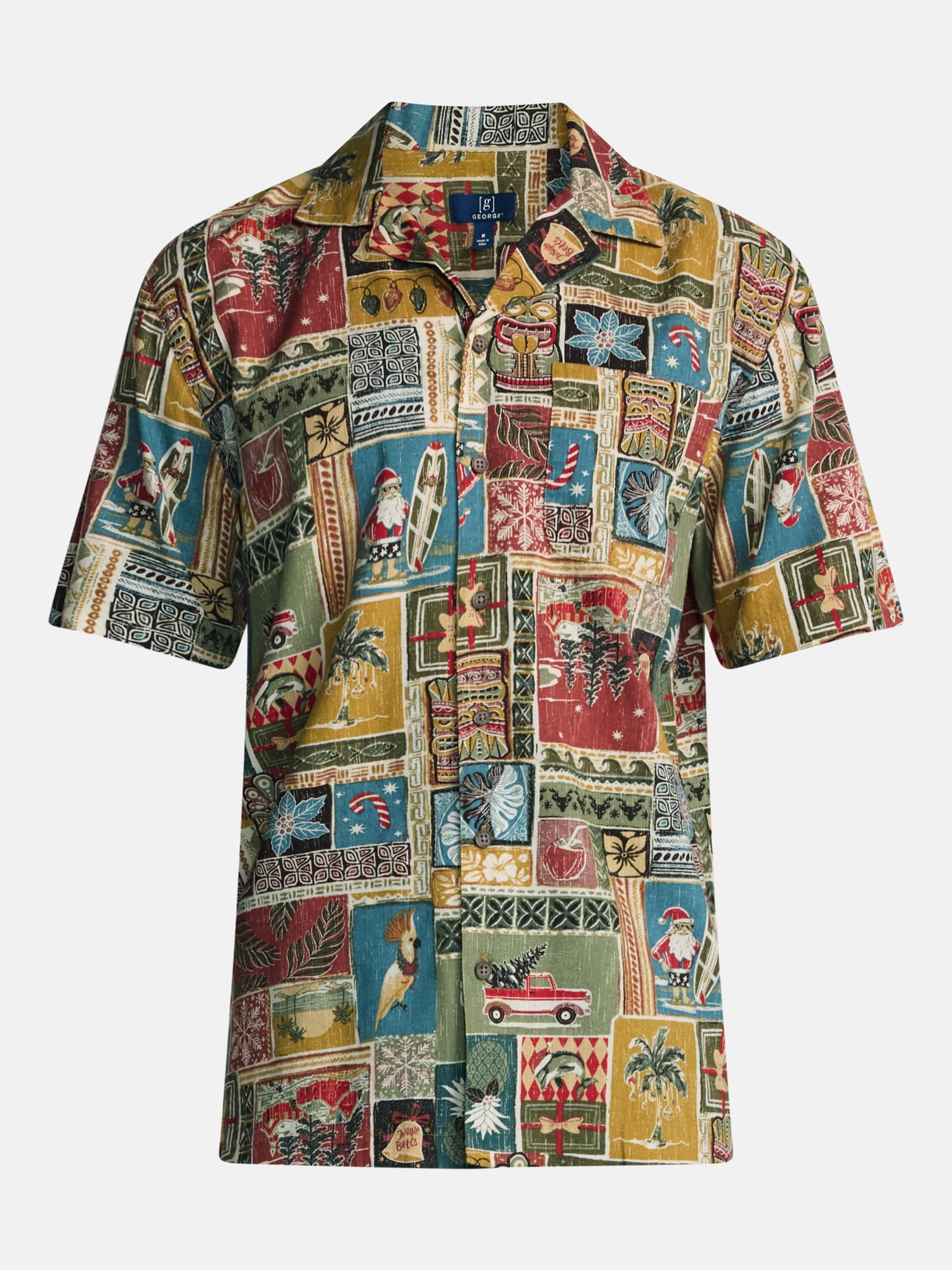 George Men's Linen Blend Holiday Camp Shirt, Sizes XS-3XL, LT-4XLT, 2XB-6XB
