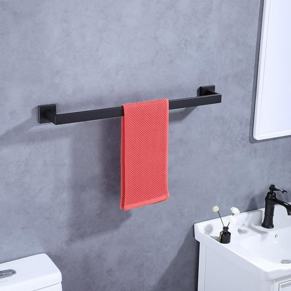 24" Wall Mounted Towel Bar, Matte Black Stainless Steel Square Towel Rack for Bathroom, Shower, Kitchen, Hand Towels