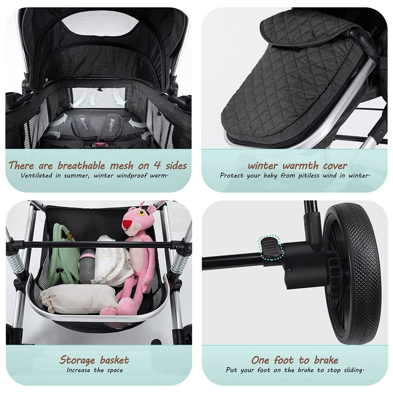  Blahoo Baby Stroller for Newborn, 2 in1 High Landscape Stroller,  Foldable Aluminum Alloy Pushchair with Adjustable Backrest. Bassinet  Stroller(Gold Gray) : Baby
