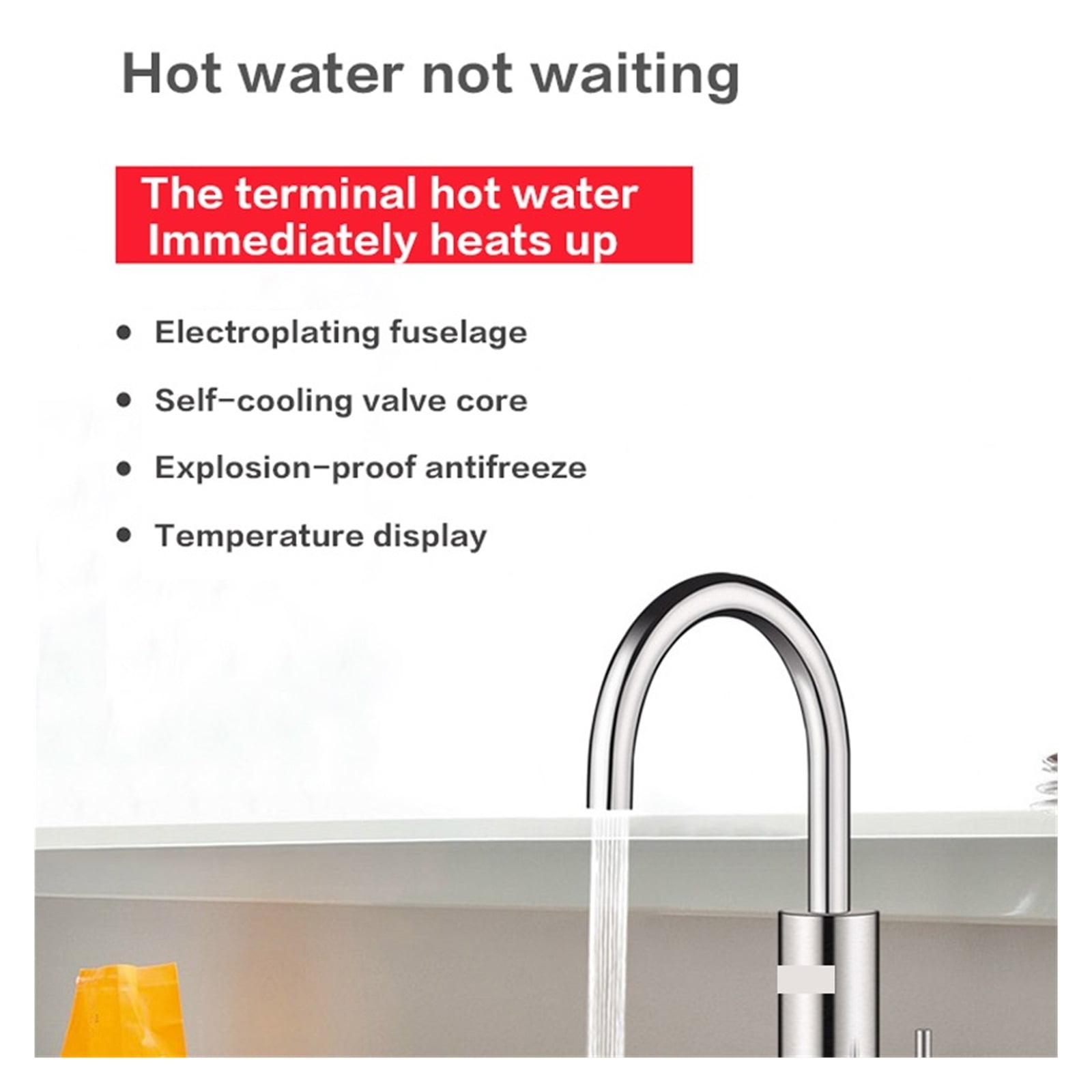 Instant Electric Water Heater Tankless Hot Water Heating Tap Kitchen Faucet Stainless Steel Tap with Temperature Display ,Rapid Water Heating