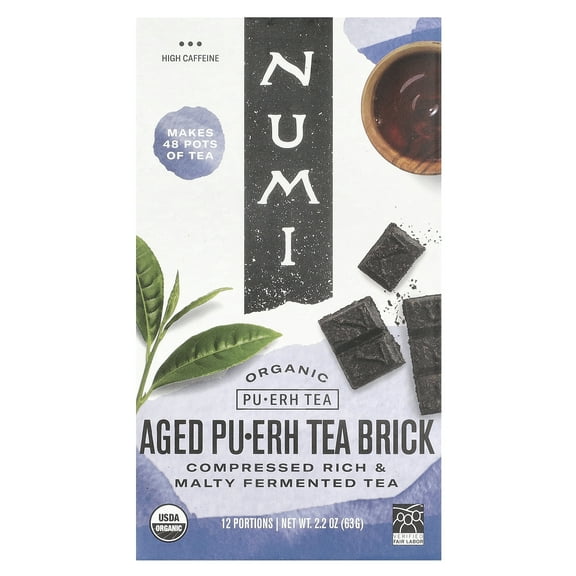 Numi Tea Organic Pu-Erh Tea, Aged Pu-Erh Tea Brick, 2.2 oz (63 g)