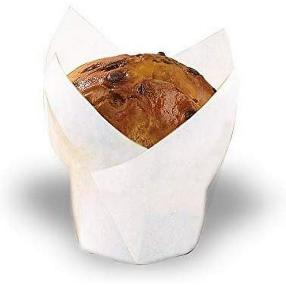 Tulips White Silicone Baking Cup Liner Case of 100, PacknWood - Parchment Paper Cupcake Liners 1.25 oz, 2.5" x 1.1" PK209CPST1B