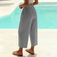 thumbnail image 4 of Mifsaly Linen Cropped Pants Women High Waisted Wide Leg Casual Summer Crop Pant Lightweight Flowy Work office Beach Vacation Outfits with Pockets Gray,XL, 4 of 8