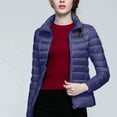 thumbnail image 4 of felwors Puffer Jacket Women Casual Feather Lightweight Down Jackets Packable Solid Color Puffer Coats With Storage Bag Winter Dark Blue, M, 4 of 6