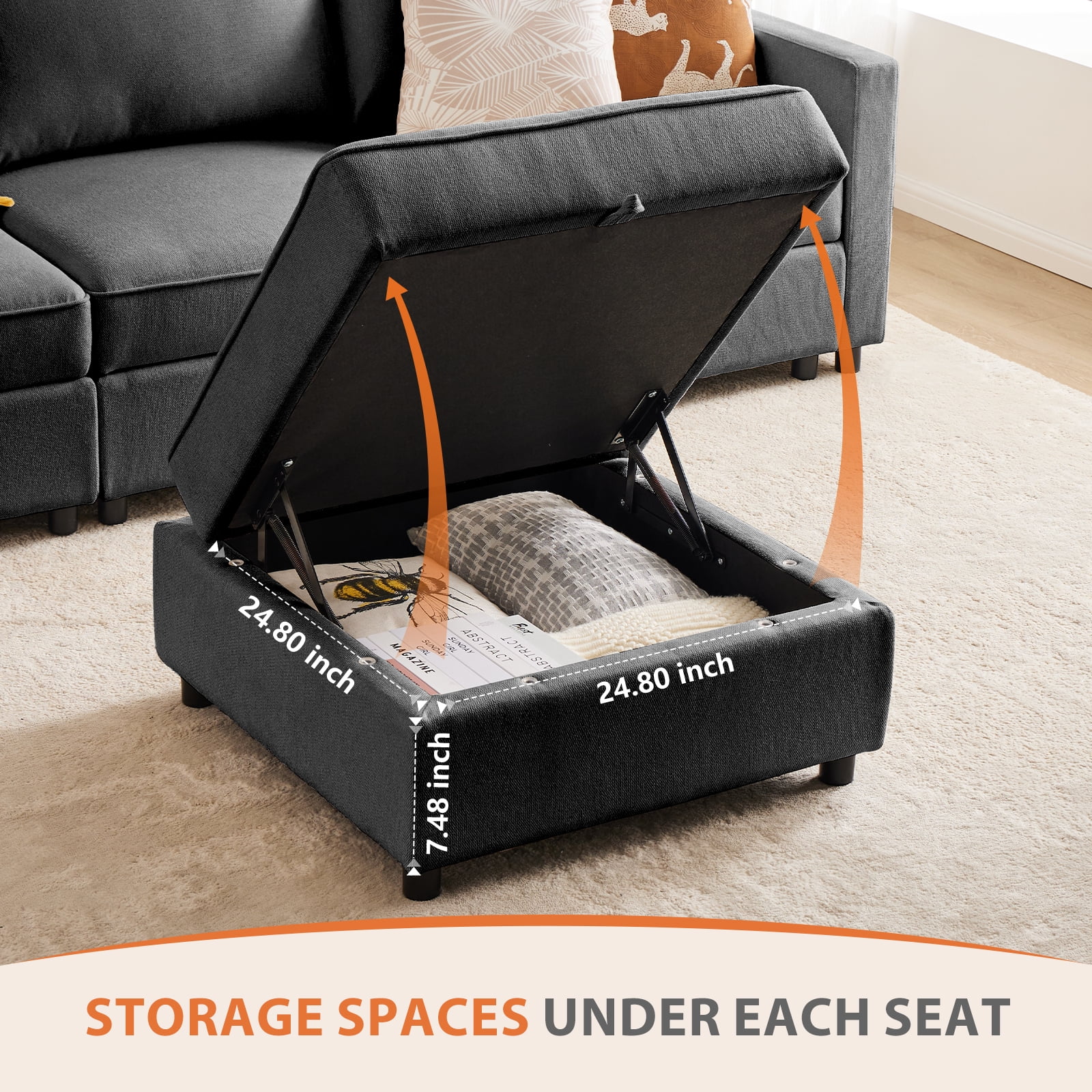 Gianna 6-Seat Modular Sectional Sofa: L-Shaped Design with Luxurious Comfort and Hidden Storage for Your Living Room