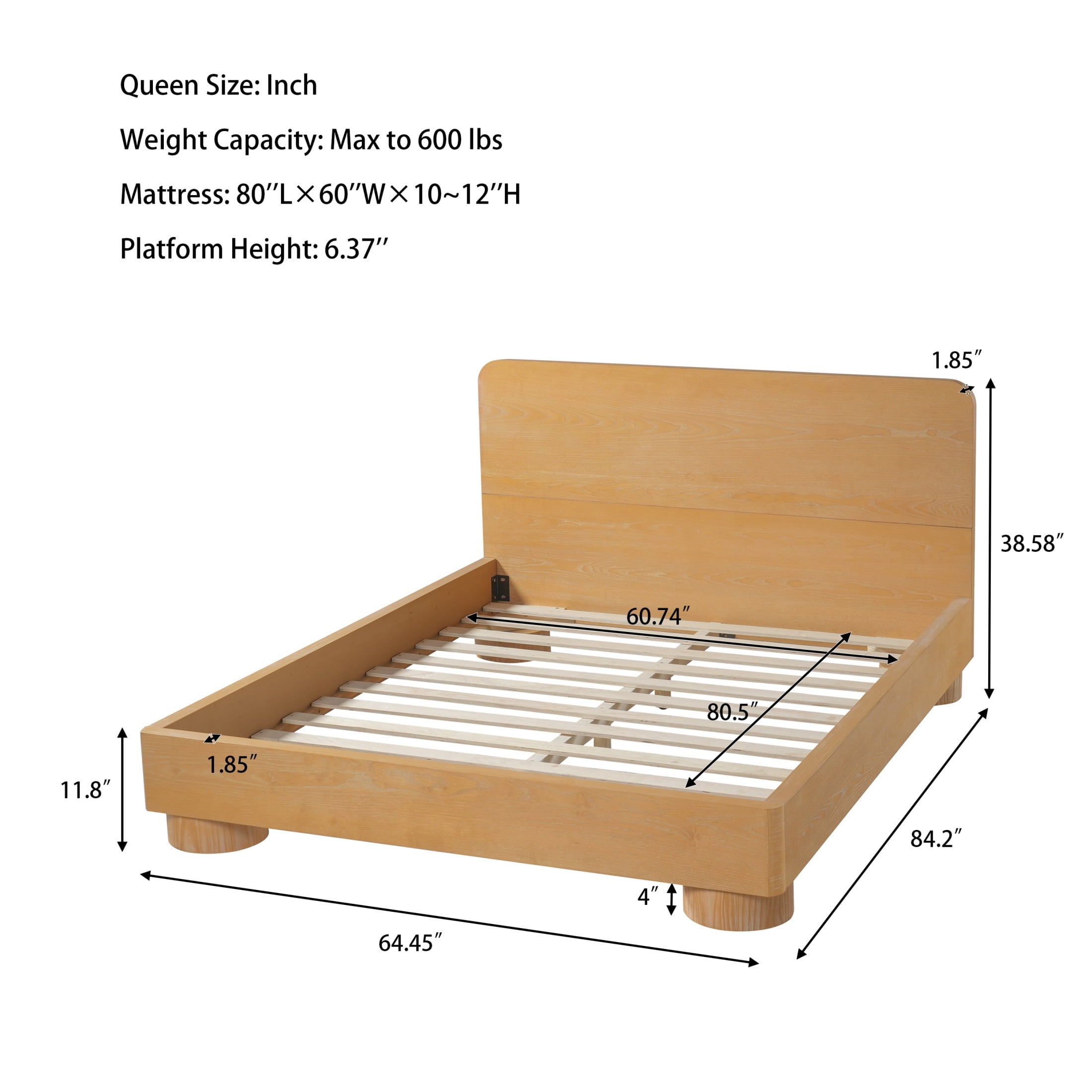 Christopher Knight Home Queen Modern Platform Bed with Rounded Headboard, Wood Frame, Natural Finish
