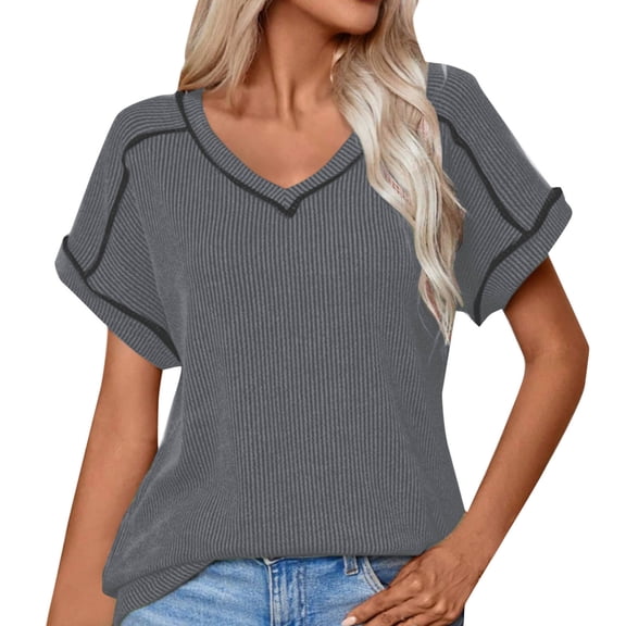 Gnshining Pleated Pullovers Tops for Women Loose Solid Color Tees Tops Summer Short Sleeve Tunic Tops Crew Neck Sweatshirts