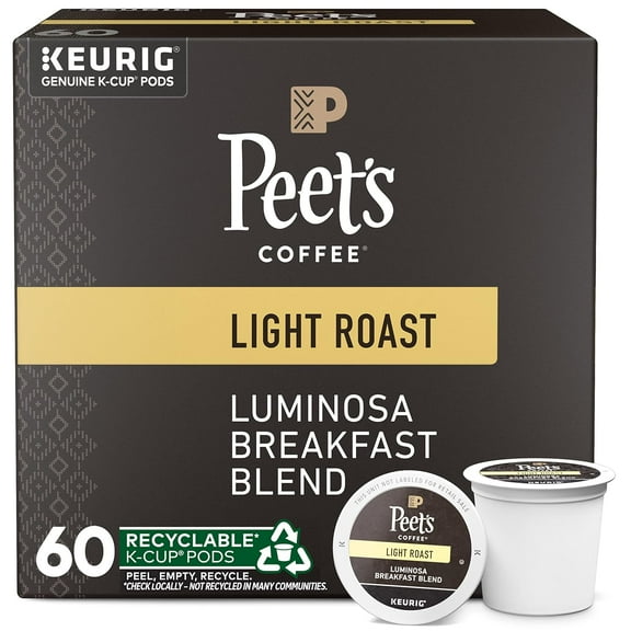 Peet's Coffee, Light Roast Keurig K-Cup Pods - Luminosa Breakfast Blend (6 Boxes of 10 K-Cup Pods)