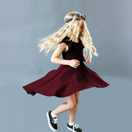 

Hunpta Kids Little Girls Vintage Dress Solid Sleeveless Swing Retro Rockabilly Dresses 7-12Y Party Dresses Irregular Clothes